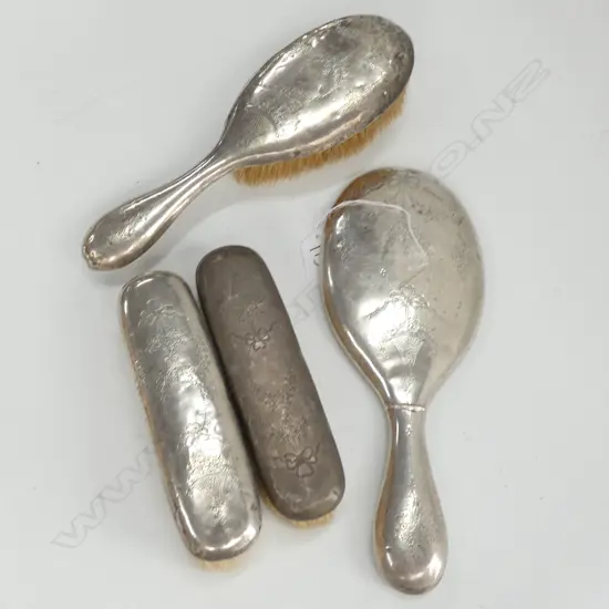 4 PCES STG SILVER DRESSER SET; MIRROR, 3 BRUSHES BIRMINGHAM 1907 