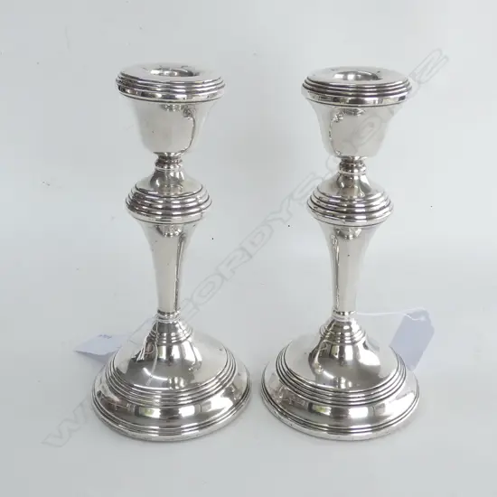 PR WEIGHTED STG. SILVER CANDLESTICKS, BIRMINGHAM 1972 H. 180MM 754 GRAMS TOTAL