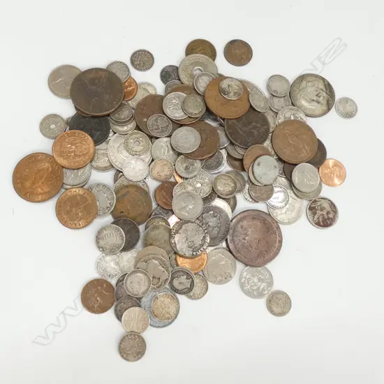 COLLECTION OF WORLD COINS, MANY SILVER (APPROX 90) , SOME VICTORIAN (1800S) A PENNY BACK TO 1797, AMERICAN BUFFALO NICKE