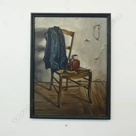 ARTIST UNKNOWN OIL ON BOARD CHAIR & BLUE JACKET (AFTER VAN GOGH)