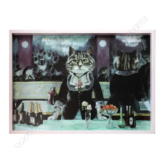SUSAN HERBERT, 'THE BAR OF THE FOLIES-BERGERE' CAT PRINT, FRAMED