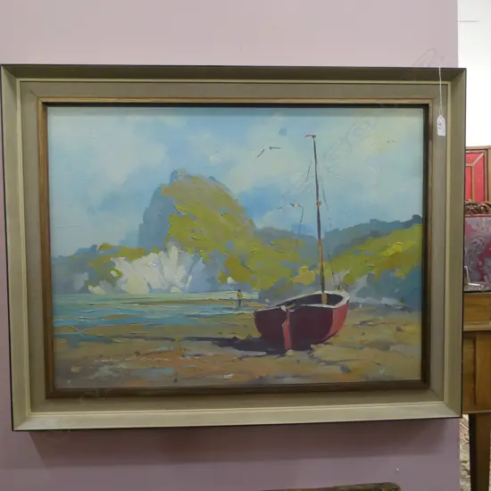 JOHN CRUMP OIL WAITING FOR THE TIDE CASTLEPOINT 540 X 700 MM