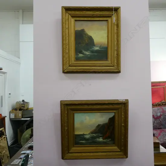 PR OF GILT FRAMED SEASCAPES H 420 MM SOME BORER