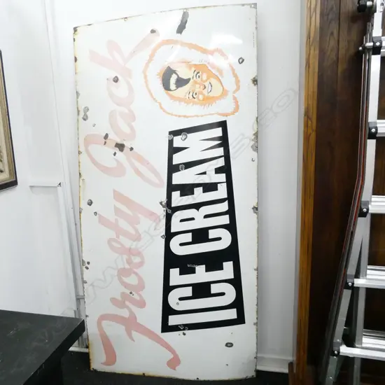 A LARGE VINTAGE ENAMEL ADV. OF FROSTY BOY ICE CREAM - MAKER TURNBALL & JONES