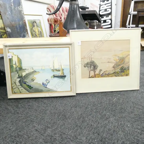 J DAVIES COASTAL OIL ON BOARD + A WATERCOLOUR 