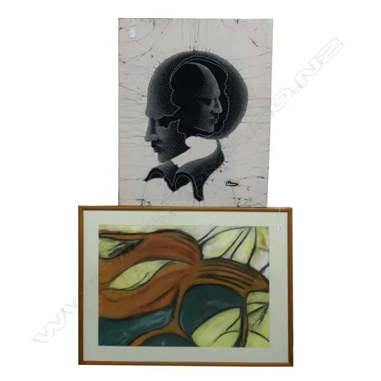 SIGNED ABSTRACT PASTEL 990 X 750MM + FABRIC PRINT