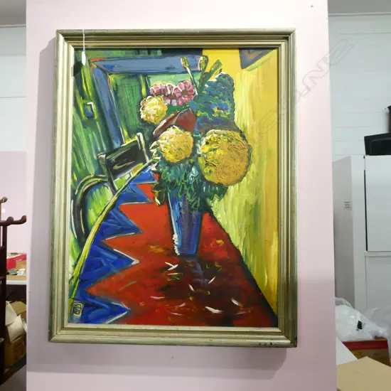 SIGNED OIL ON BOARD STILL LIFE 900 X 700MM