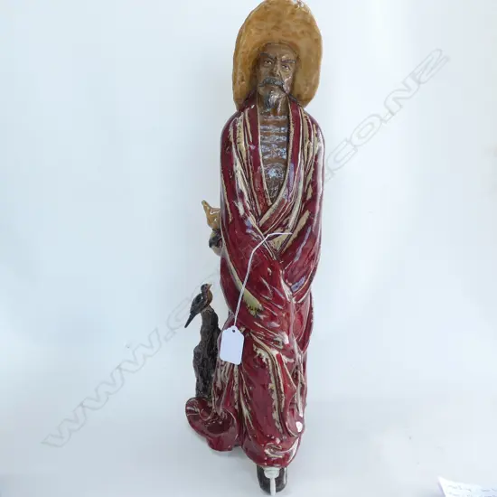 CHINESE POTTERY FIGURE RED ROBE BIRD TALE  H.455mm