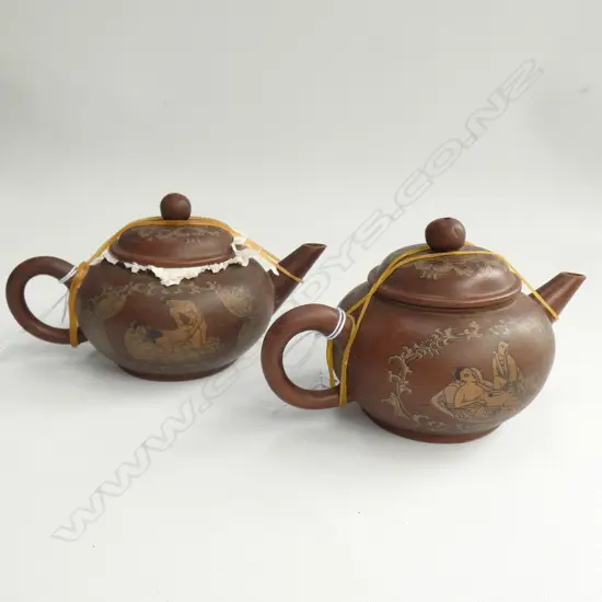 2 YIXING CHINESE SMALL TEAPOTS COPULATING COUPLES