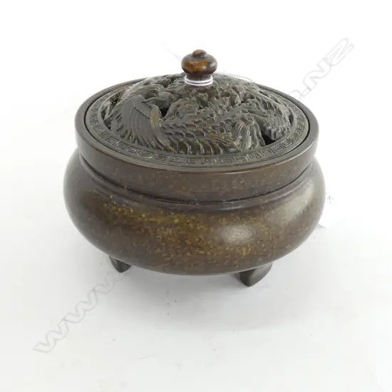 ORIENTAL BRONZE LIDDED INCENSE BURNER Dia.85mm