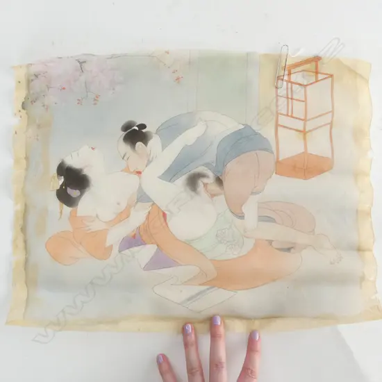 OLD JAPANESE SHUNGA PAINTING ON SILK