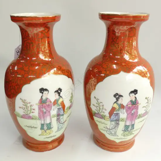 PR RED ORIENTAL VASES H. 250MM
