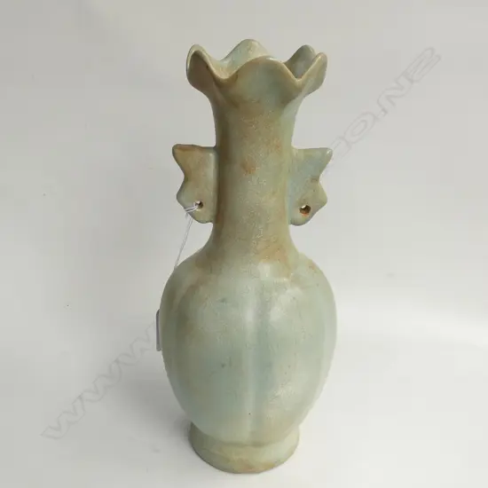 CHINESE CELADON GLAZE VASE WING FORM HANDLES H.245mm