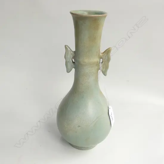CHINESE CELADON GLAZE VASE WING FORM HANDLES H.240mm