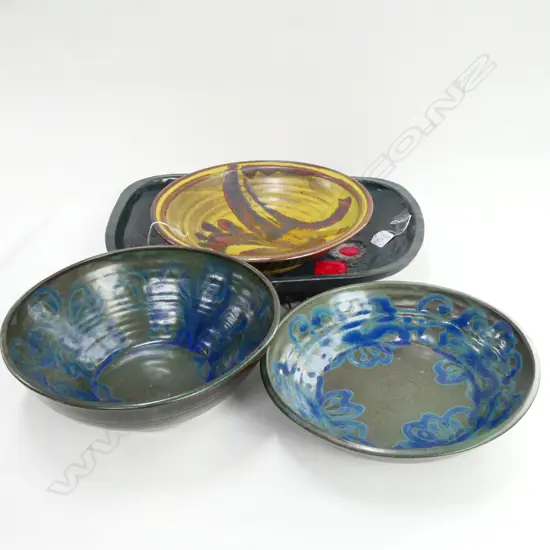 3 POTTERY BOWLS + PLATTER