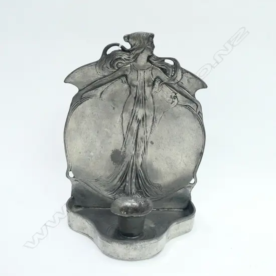 ART NOUVAEU PEWTER CANDLE SCONCE, H.180mm