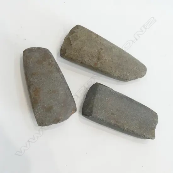 3 OLD PACIFIC STONE ADZES