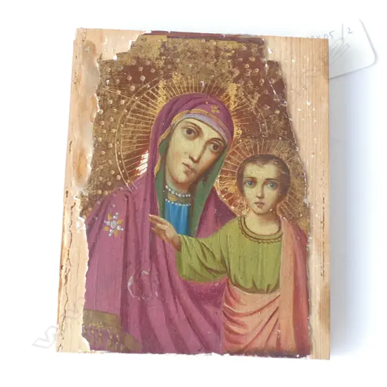SMALL RUSSIAN ICON OUR LADY OF KAZAN (GESSO & ENAMEL DISTRESSED)