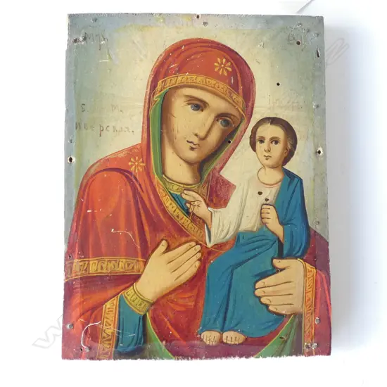 SMALL HODEGETRIA ICON ON PINE (OLD BORER)