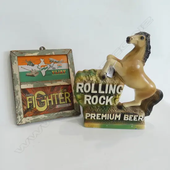 ROLLING ROCK PREMIUM BEER PLASTER ADVERTISING HORSE H.280mm + SMALL SIGN H.230mm