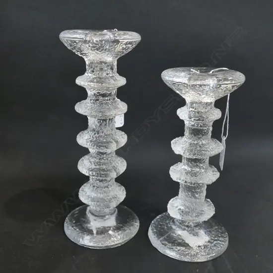 TWO DANISH ART GLASS CANDLESTICKS, TALLEST H.220mm