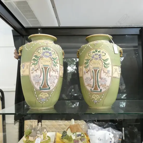 PAIR HAND PAINTED NIPPON JAPANESE VASES H.310mm