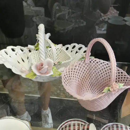 2 SPANISH PORCELAIN BASKETS + ONE