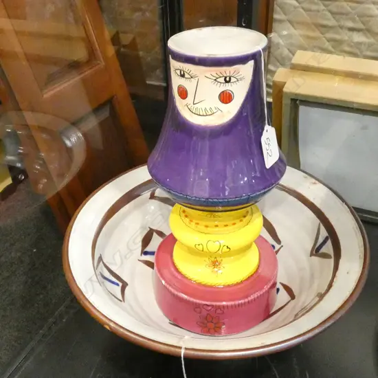 CERAMIC BOWL DIA 320mm + RETRO COLOURFUL VASE 