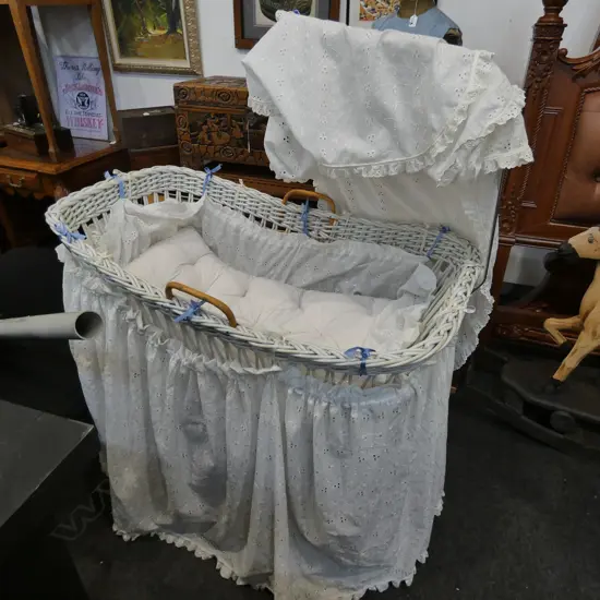 CANE CRIB WITH LACE