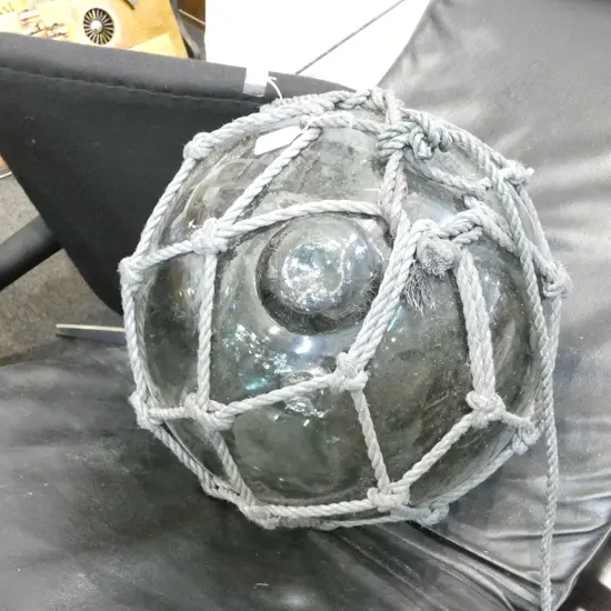 OLD LARGE GLASS FISHING FLOAT WITH NETTING Dia.370mm