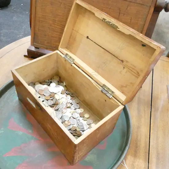 BALLOT BOX WITH ASST OLD COINS