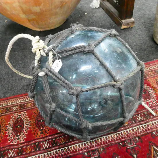 OLD LARGE GLASS FISHING FLOAT WITH NETTING Dia.350mm