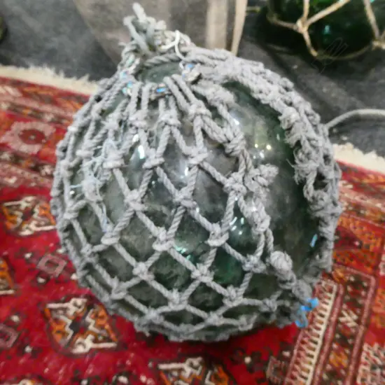 OLD LARGE GLASS FISHING FLOAT WITH NETTING Dia.350mm