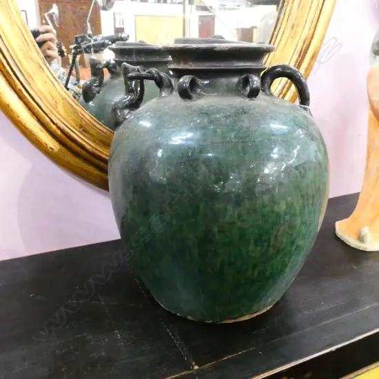 GREEN GLAZED CERAMIC VESSEL H. 370MM