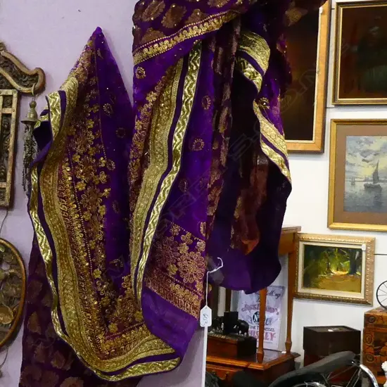 LENGTH OF PURPLE AND GOLD SARI FABRIC 