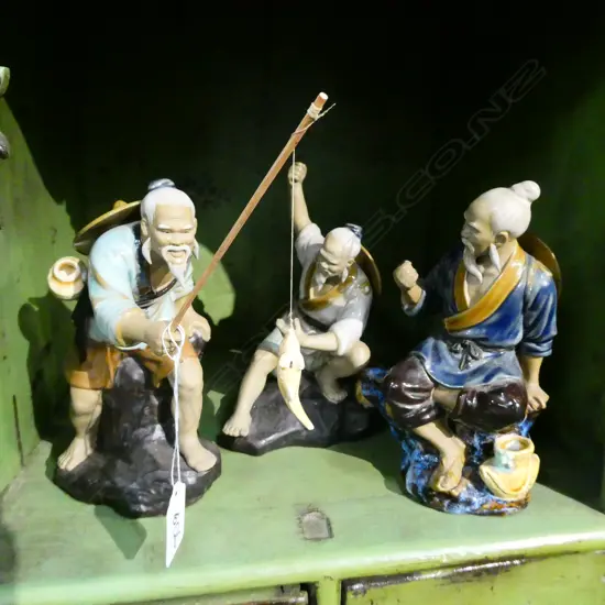 3 ORIENTAL FIGURES MEN FISHING