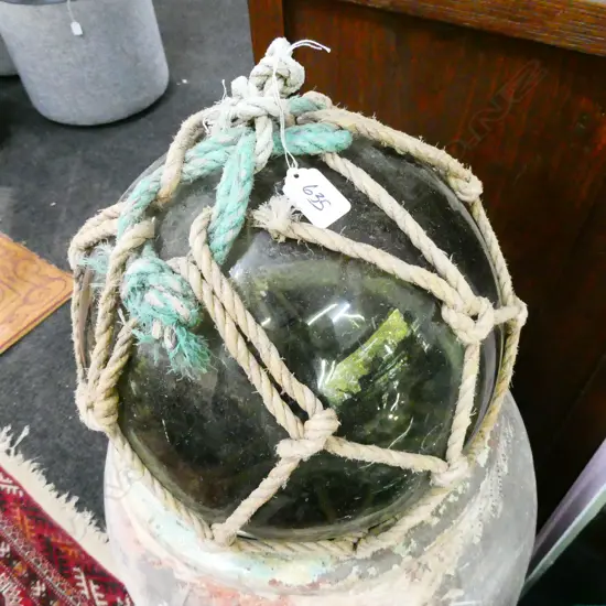 OLD GREEN GLASS FISHING FLOAT WITH NETTING Dia.310mm