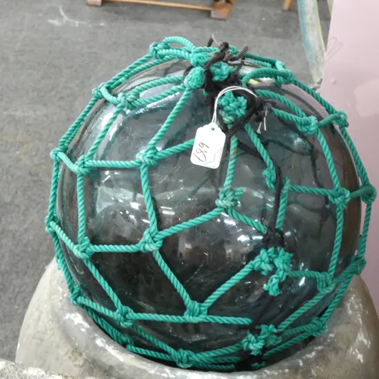 OLD SMALL/MED GLASS FISHING FLOAT WITH NETTING Dia.330mm
