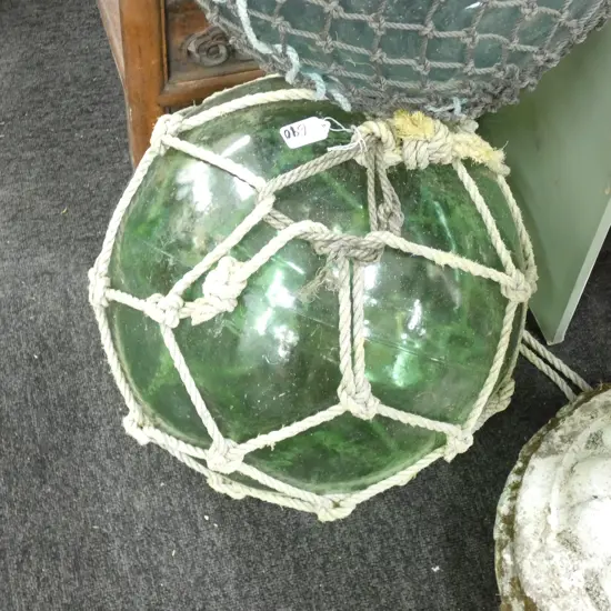 OLD LARGE GLASS FISHING FLOAT WITH NETTING Dia.380mm