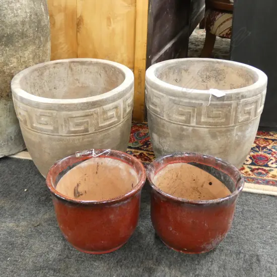 PR TERRACOTTA POTS GREEK KEY DESIGN H. 270MM DIA. 300MM