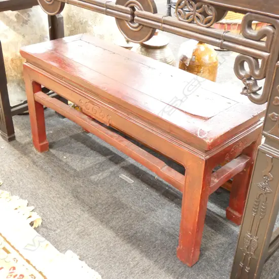 CHINESE RED PAINTED STOOL L. 1M H. 500MM