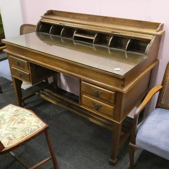 CHINESE DESK WITH GLASS TOP W. 1300MM