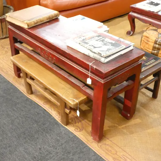 CHINESE RED PAINTED STOOL L. 1M H. 500MM