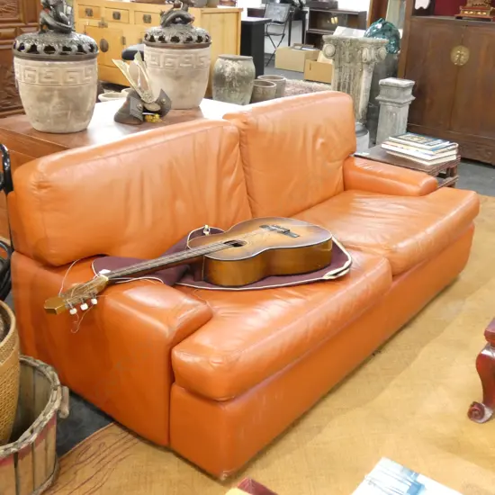 3 SEATER TAN LEATHER CONTEMPORARY SOFA