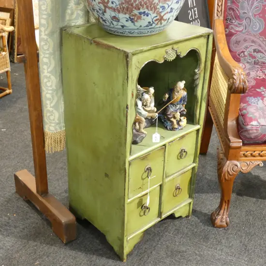 GREEN PAINTED ORIENTAL CABINET WITH 4 DRAWERS H. 820MM