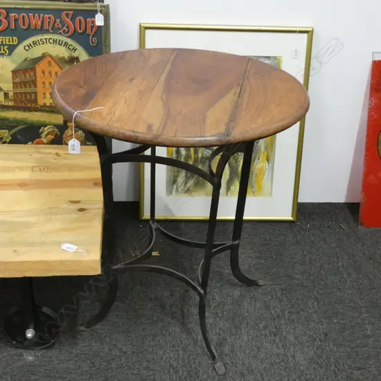 CAFE TABLE, IRON LEGS & ROUND PINE TOP DIAMETER 600mm