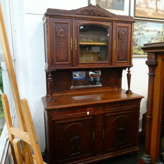 OAK CARVED MIRROR BACKED SIDEBOARD C 1900 L 138 MM