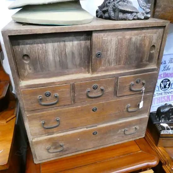 VINTAGE JAPANESE PALE WOOD CHEST H. 600mm W. 585mm