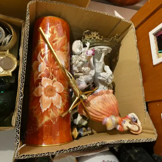 BOX LOT COALPORT FIGURE, VASE, FIGURINES ETC
