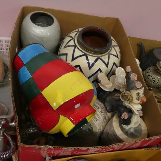 LOT ASS /CORNISH WARE/CRYSTAL BASKET/ VASES ETC